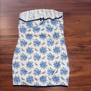 Blue Floral Strapless Mini Dress